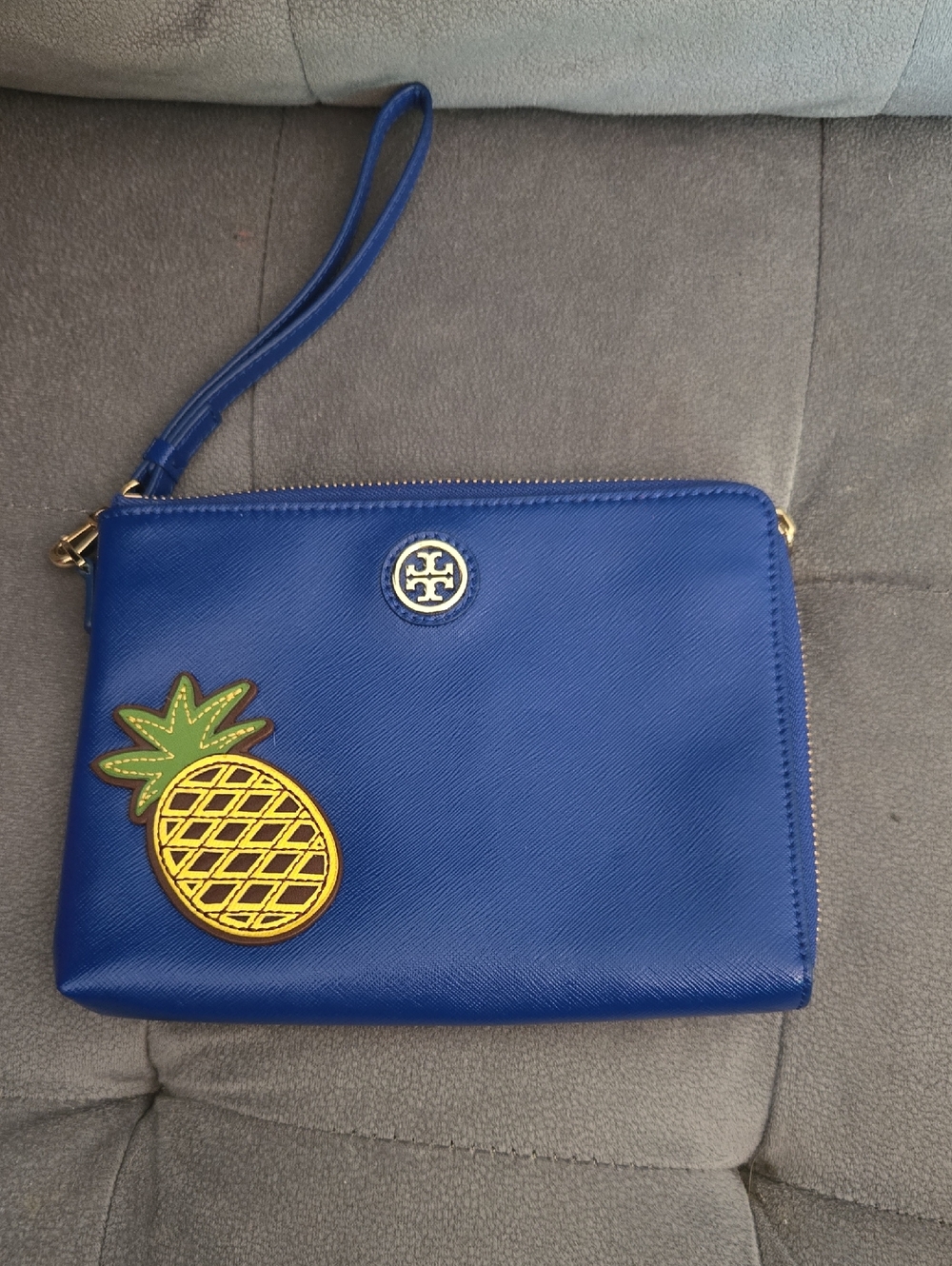 Tory Burch Royal Blue Wristlet Clutch with Pineapple Patch